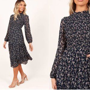 Long Sleeve Midi Dress - Navy Floral